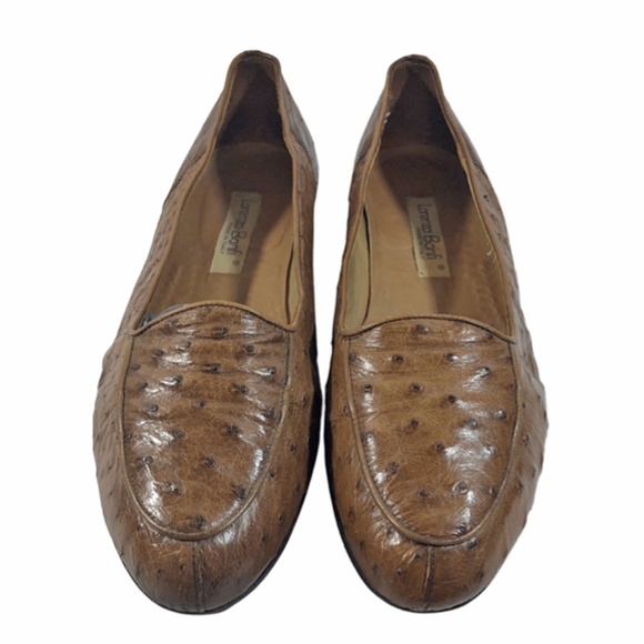 Lorenzo Banfi Brown Ostrich Slip On Loafers Size 8 B - Picture 1 of 7
